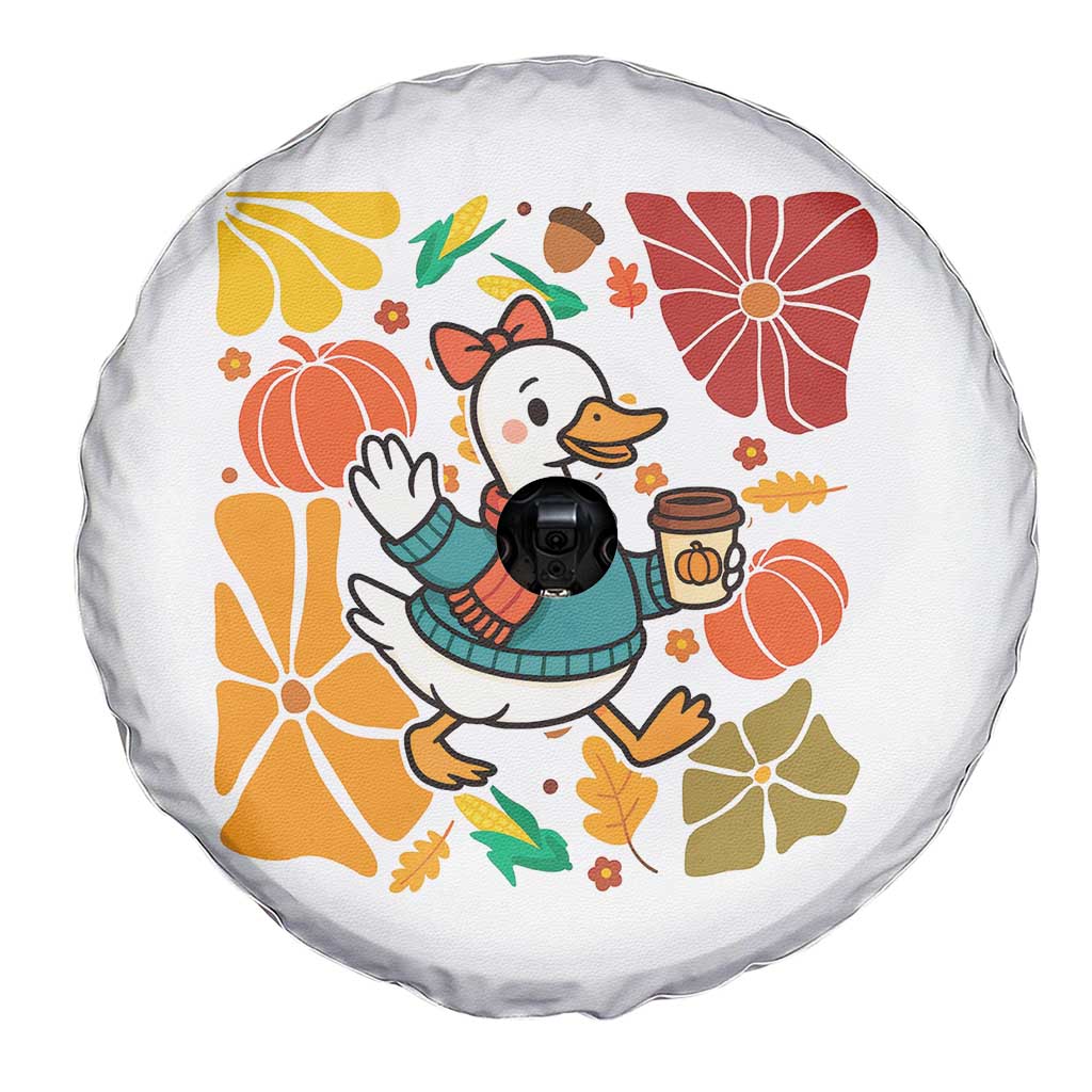 Thanksgiving Duck Lover Gift Spare Tire Cover Cute Duck Drinking Coffee TS12 Print Your Wear