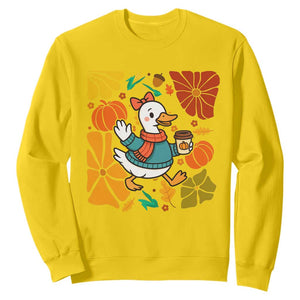 Thanksgiving Duck Lover Gift Sweatshirt Cute Duck Drinking Coffee TS12 Daisy Print Your Wear