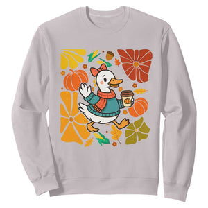 Thanksgiving Duck Lover Gift Sweatshirt Cute Duck Drinking Coffee TS12 Ice Gray Print Your Wear
