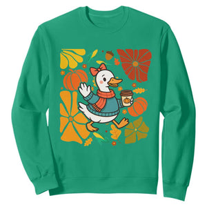 Thanksgiving Duck Lover Gift Sweatshirt Cute Duck Drinking Coffee TS12 Irish Green Print Your Wear