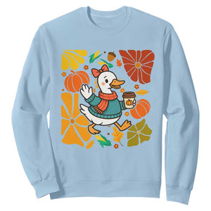 Thanksgiving Duck Lover Gift Sweatshirt Cute Duck Drinking Coffee TS12 Light Blue Print Your Wear