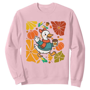 Thanksgiving Duck Lover Gift Sweatshirt Cute Duck Drinking Coffee TS12 Light Pink Print Your Wear