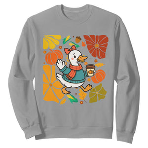 Thanksgiving Duck Lover Gift Sweatshirt Cute Duck Drinking Coffee TS12 Sport Gray Print Your Wear