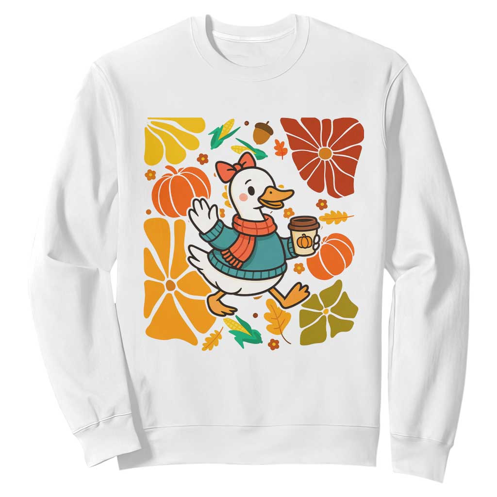 Thanksgiving Duck Lover Gift Sweatshirt Cute Duck Drinking Coffee TS12 White Print Your Wear