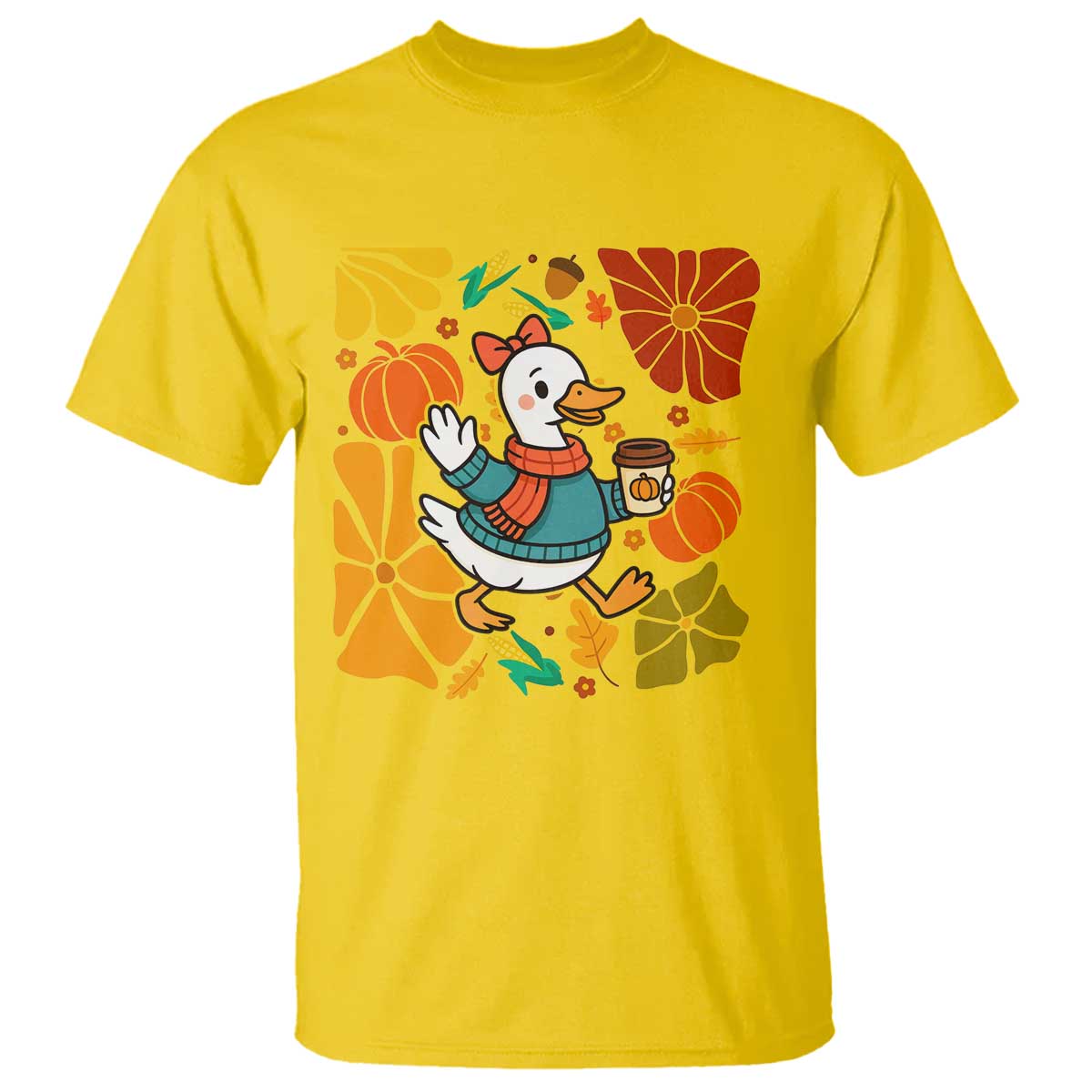 Thanksgiving Duck Lover Gift T Shirt Cute Duck Drinking Coffee TS12 Daisy Print Your Wear