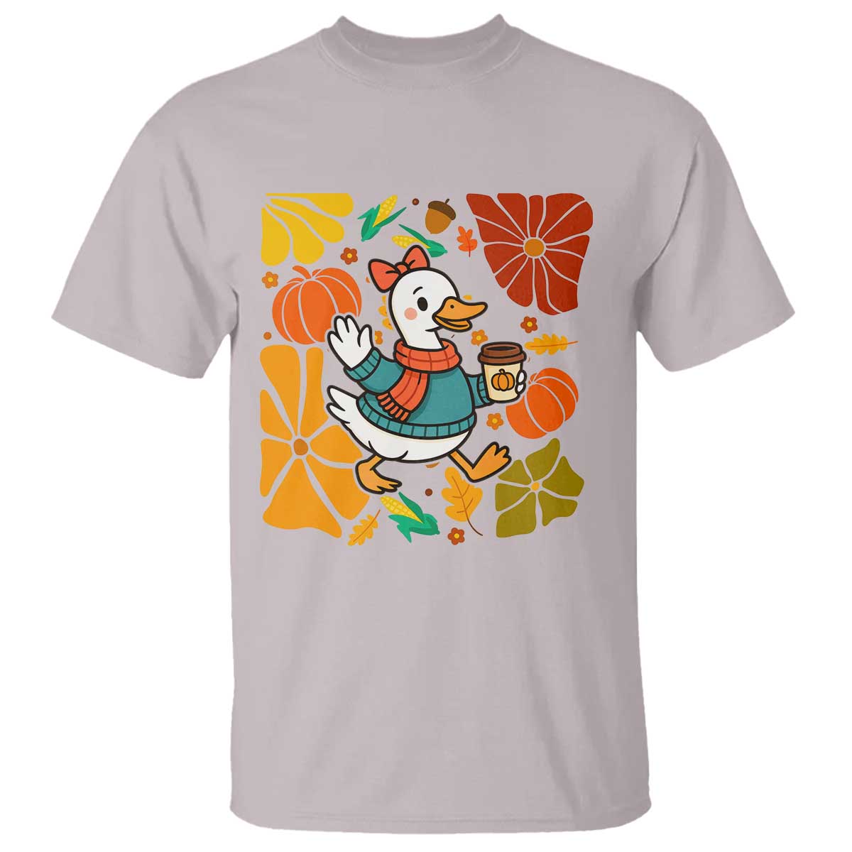 Thanksgiving Duck Lover Gift T Shirt Cute Duck Drinking Coffee TS12 Ice Gray Print Your Wear