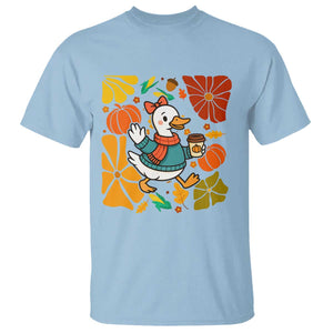 Thanksgiving Duck Lover Gift T Shirt Cute Duck Drinking Coffee TS12 Light Blue Print Your Wear