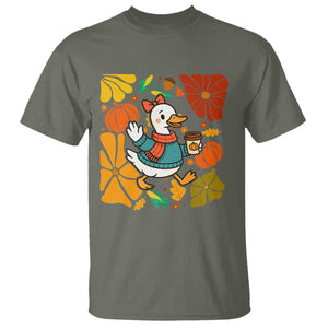 Thanksgiving Duck Lover Gift T Shirt Cute Duck Drinking Coffee TS12 Military Green Print Your Wear