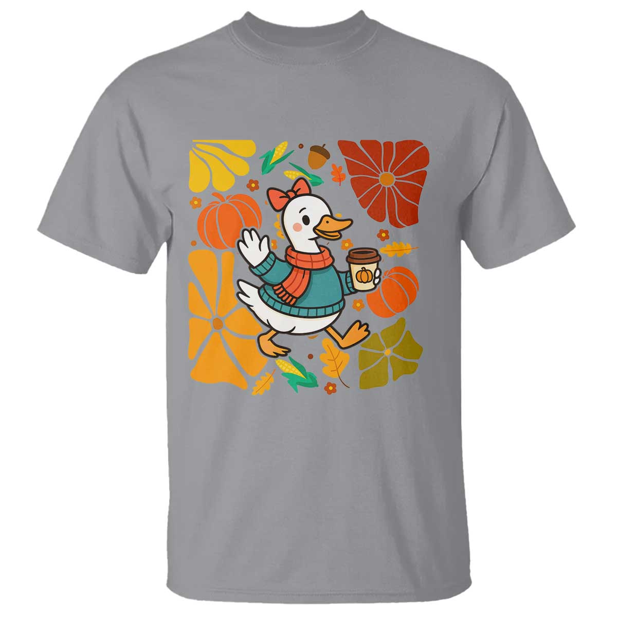 Thanksgiving Duck Lover Gift T Shirt Cute Duck Drinking Coffee TS12 Sport Gray Print Your Wear