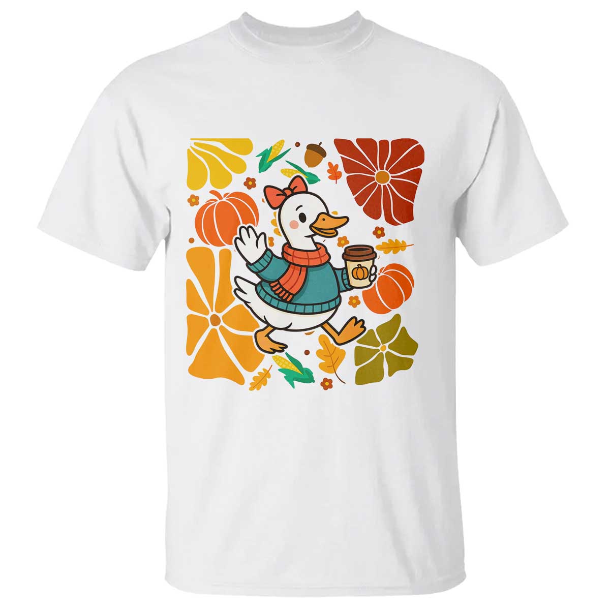 Thanksgiving Duck Lover Gift T Shirt Cute Duck Drinking Coffee TS12 White Print Your Wear