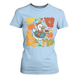 Thanksgiving Duck Lover Gift T Shirt For Women Cute Duck Drinking Coffee TS12 Light Blue Print Your Wear