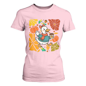 Thanksgiving Duck Lover Gift T Shirt For Women Cute Duck Drinking Coffee TS12 Light Pink Print Your Wear