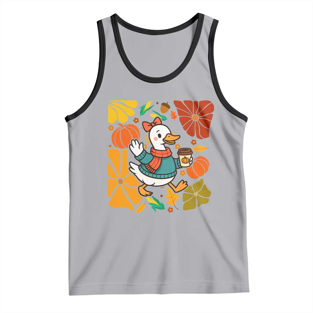 Thanksgiving Duck Lover Gift Tank Top Cute Duck Drinking Coffee TS12 Athletic Heather Black Print Your Wear
