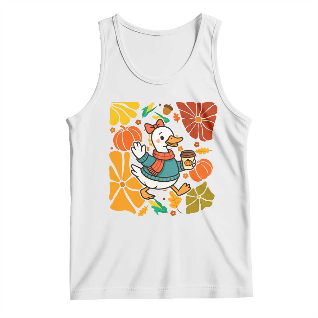 Thanksgiving Duck Lover Gift Tank Top Cute Duck Drinking Coffee TS12 White Print Your Wear