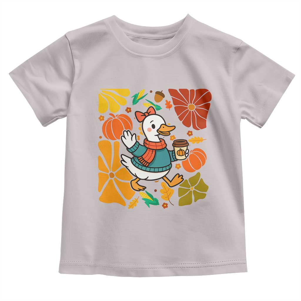 Thanksgiving Duck Lover Gift Toddler T Shirt Cute Duck Drinking Coffee TS12 Ice Gray Print Your Wear