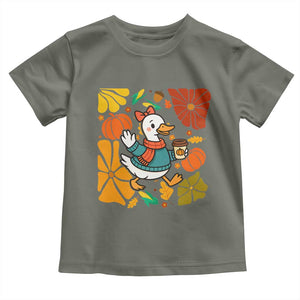 Thanksgiving Duck Lover Gift Toddler T Shirt Cute Duck Drinking Coffee TS12 Military Green Print Your Wear