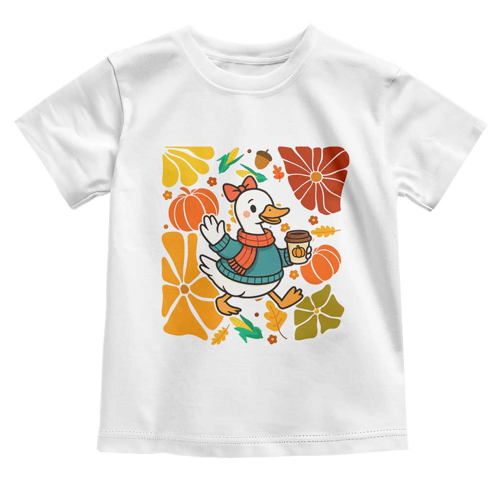 Thanksgiving Duck Lover Gift Toddler T Shirt Cute Duck Drinking Coffee TS12 White Print Your Wear