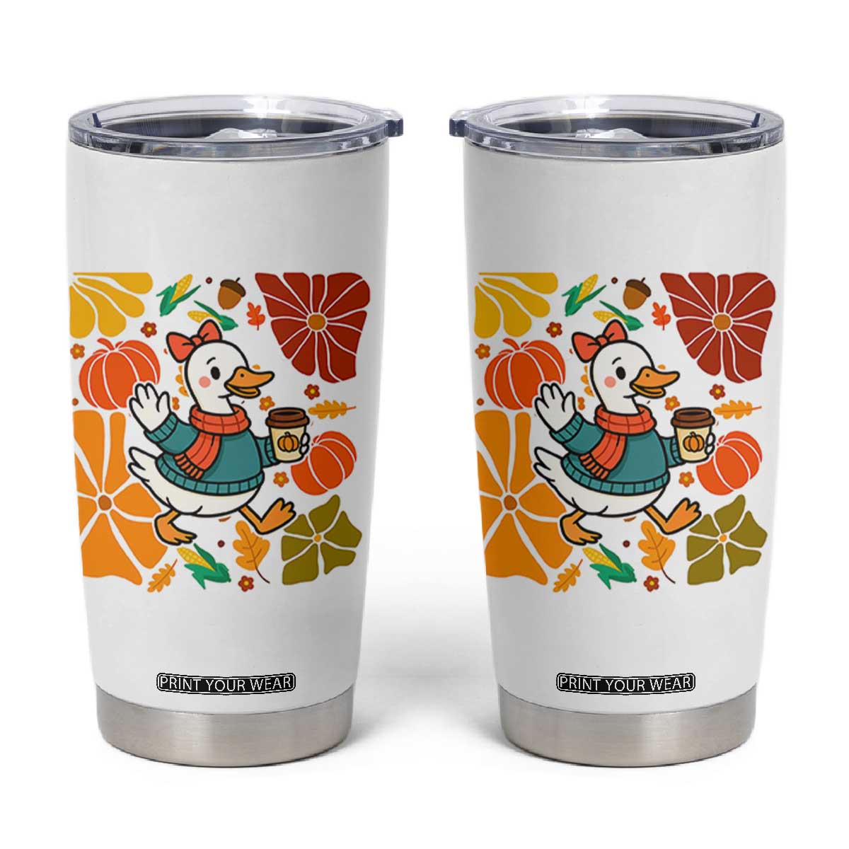 Thanksgiving Duck Lover Gift Tumbler Cup Cute Duck Drinking Coffee TS12 White Print Your Wear