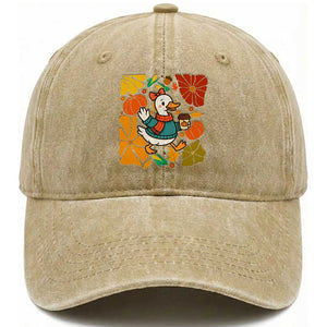 Thanksgiving Duck Lover Gift Washed Cotton Baseball Cap Cute Duck Drinking Coffee TS12 Print Your Wear