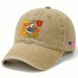 Thanksgiving Duck Lover Gift Washed Cotton Baseball Cap Cute Duck Drinking Coffee TS12 Print Your Wear