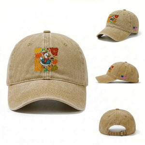 Thanksgiving Duck Lover Gift Washed Cotton Baseball Cap Cute Duck Drinking Coffee TS12 Washed Cap Universal Fit Khaki Print Your Wear