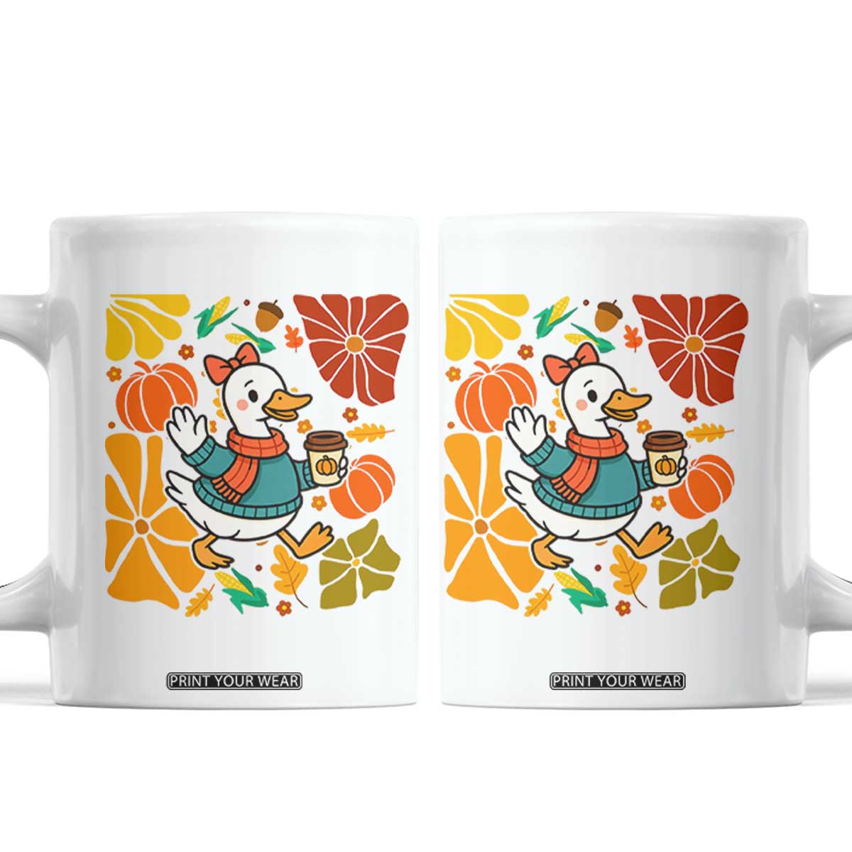 Thanksgiving Duck Lover Gift Coffee Mug Cute Duck Drinking Coffee TS12 White Print Your Wear