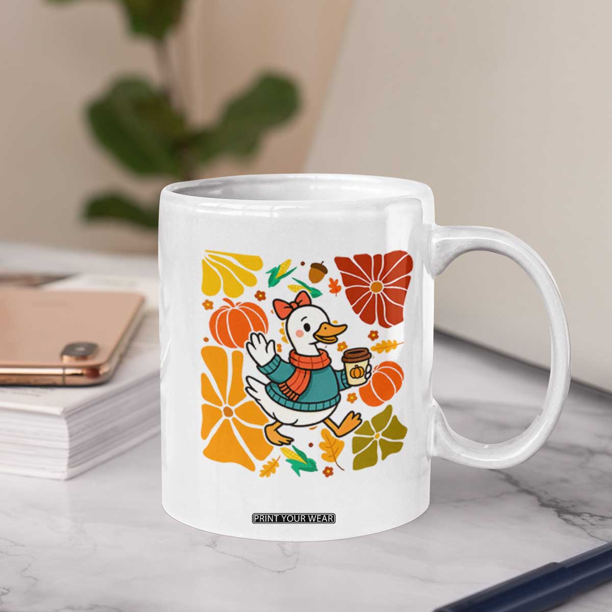 Thanksgiving Duck Lover Gift Coffee Mug Cute Duck Drinking Coffee TS12 Print Your Wear