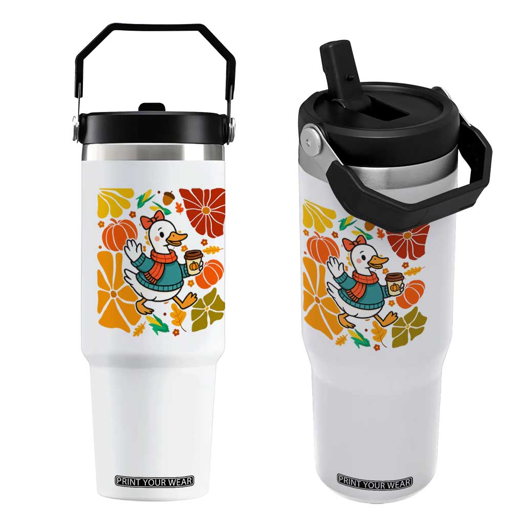 Thanksgiving Duck Lover Gift Flip Straw Tumbler Cute Duck Drinking Coffee TS12 One Size: 30 oz White Print Your Wear