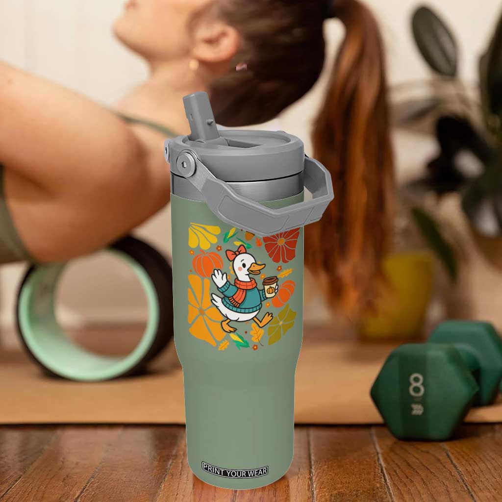 Thanksgiving Duck Lover Gift Flip Straw Tumbler Cute Duck Drinking Coffee TS12 One Size: 30 oz Moss Green Print Your Wear