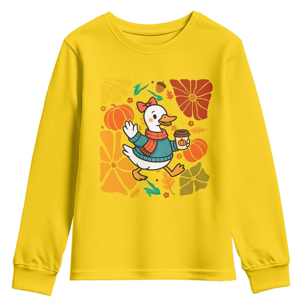Thanksgiving Duck Lover Gift Youth Sweatshirt Cute Duck Drinking Coffee TS12 Daisy Print Your Wear
