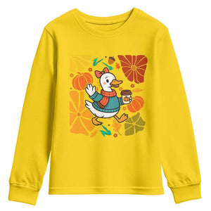 Thanksgiving Duck Lover Gift Youth Sweatshirt Cute Duck Drinking Coffee TS12 Daisy Print Your Wear