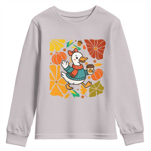 Thanksgiving Duck Lover Gift Youth Sweatshirt Cute Duck Drinking Coffee TS12 Ice Gray Print Your Wear