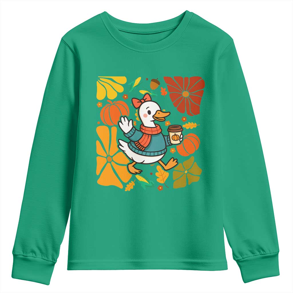 Thanksgiving Duck Lover Gift Youth Sweatshirt Cute Duck Drinking Coffee TS12 Irish Green Print Your Wear