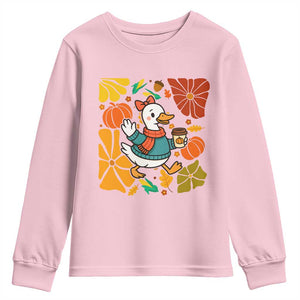 Thanksgiving Duck Lover Gift Youth Sweatshirt Cute Duck Drinking Coffee TS12 Light Pink Print Your Wear