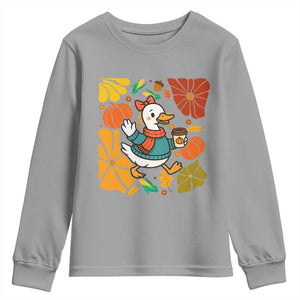 Thanksgiving Duck Lover Gift Youth Sweatshirt Cute Duck Drinking Coffee TS12 Sport Gray Print Your Wear