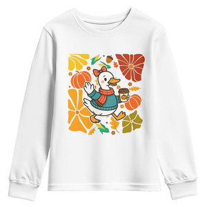 Thanksgiving Duck Lover Gift Youth Sweatshirt Cute Duck Drinking Coffee TS12 White Print Your Wear