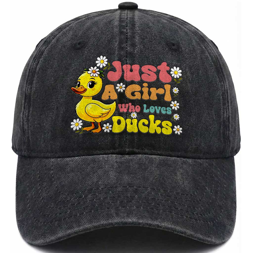 Duck Lover Gift Washed Cotton Baseball Cap Just A Girl Who Loves Ducks TS12 Print Your Wear