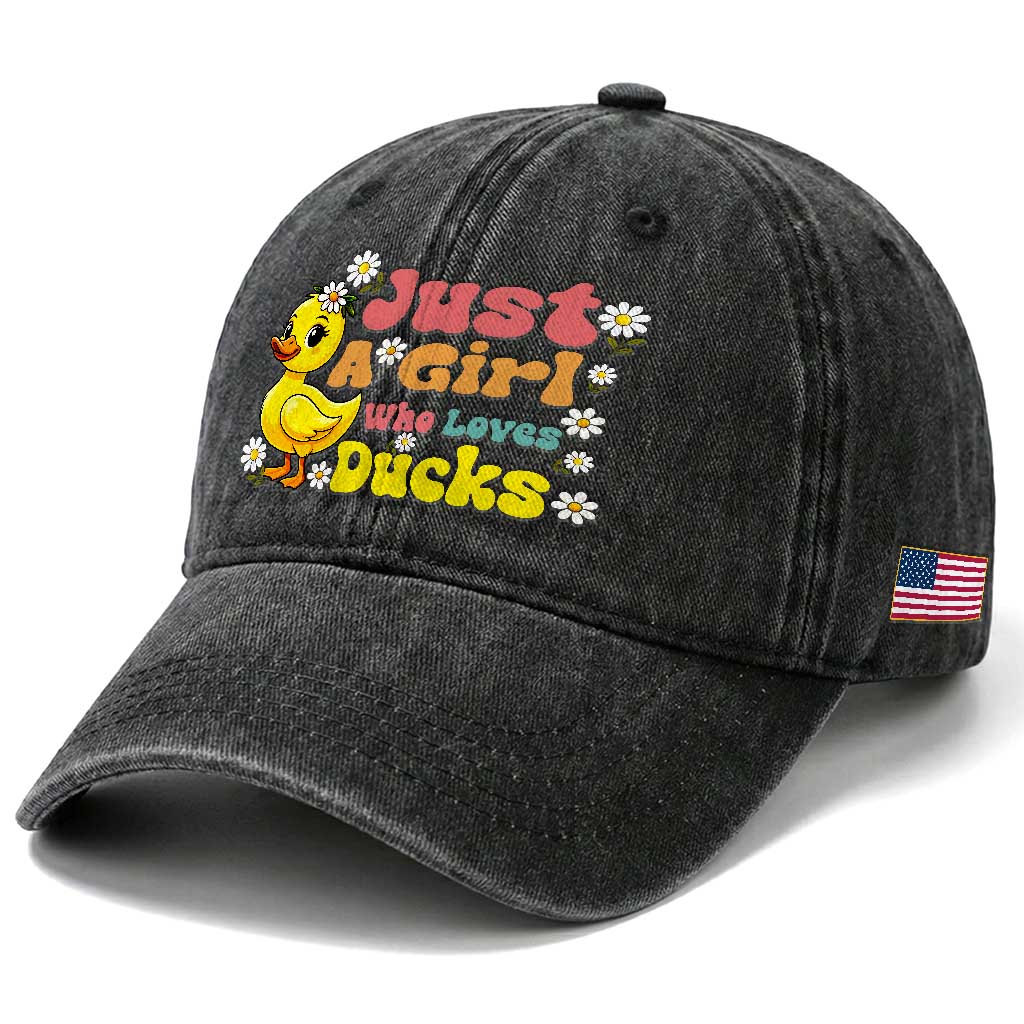Duck Lover Gift Washed Cotton Baseball Cap Just A Girl Who Loves Ducks TS12 Print Your Wear