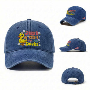 Duck Lover Gift Washed Cotton Baseball Cap Just A Girl Who Loves Ducks TS12 Washed Cap Universal Fit Royal Blue Print Your Wear