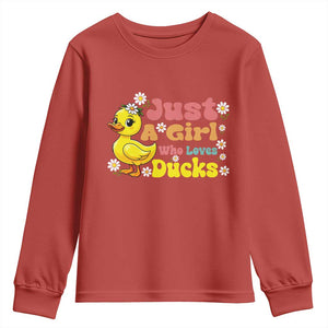 Duck Lover Gift Youth Sweatshirt Just A Girl Who Loves Ducks TS12 Red Print Your Wear