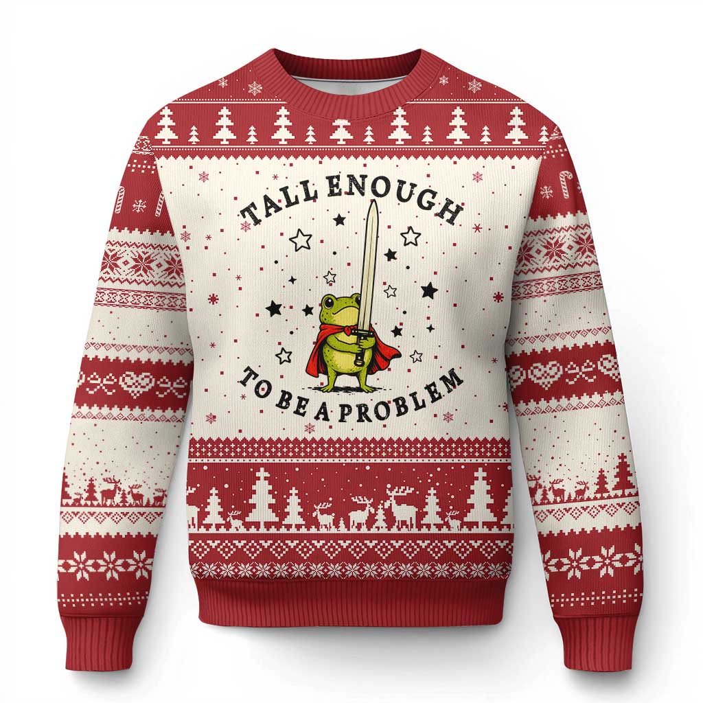 Funny Tall Enough To Be A Problem Ugly Christmas Sweater Frog Sword Knight Medieval Fantasy Gift TS12 Beige Red Print Your Wear