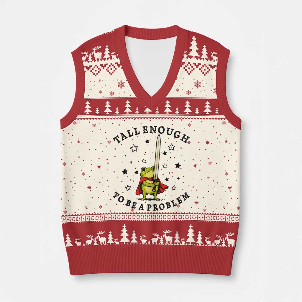 Funny Tall Enough To Be A Problem V-Neck Knit Sweater Vest Frog Sword Knight Medieval Fantasy Gift TS12 Beige Red Print Your Wear