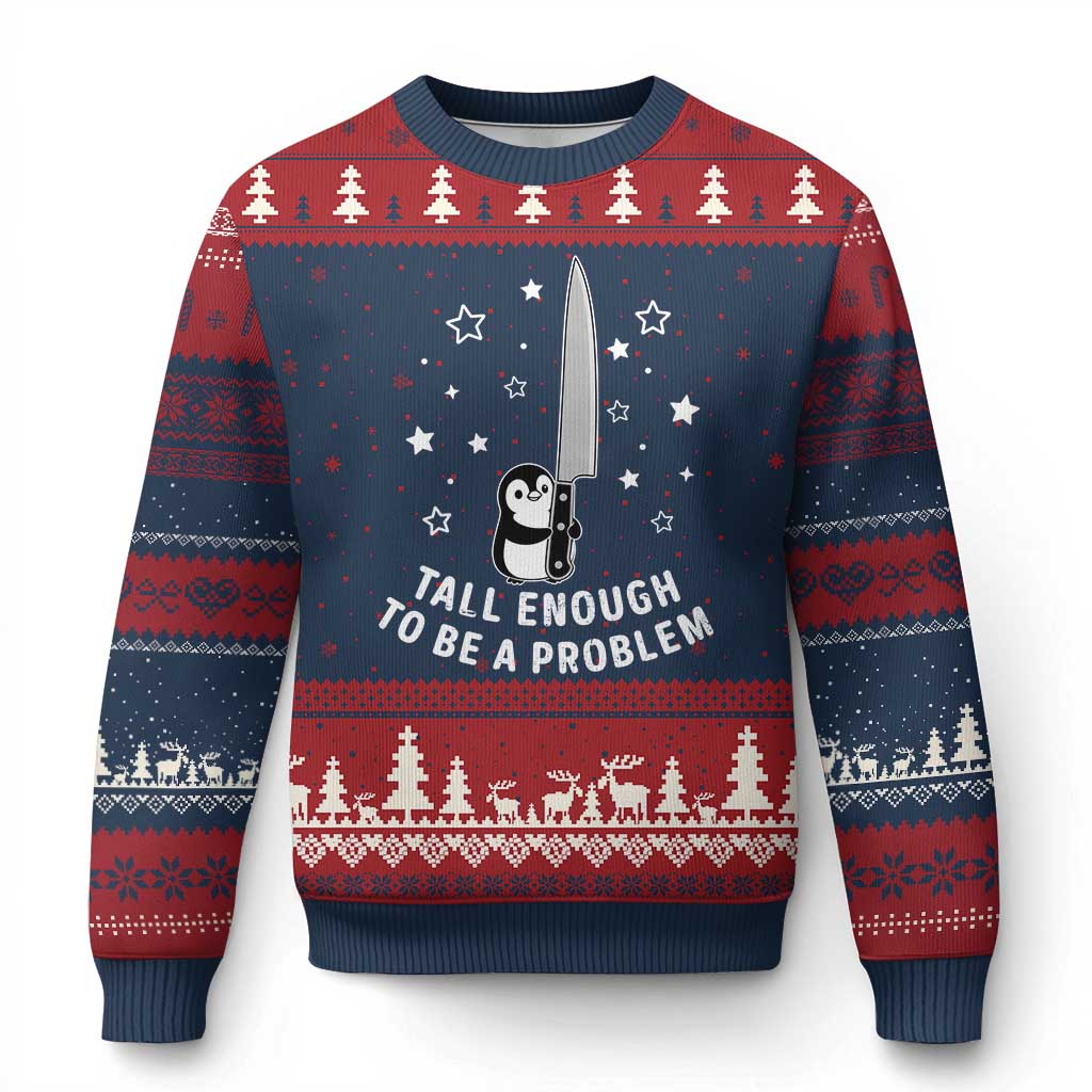 Funny Tall Enough To Be A Problem Ugly Christmas Sweater Adorable Penguin Lover Gift TS12 Navy Red Print Your Wear