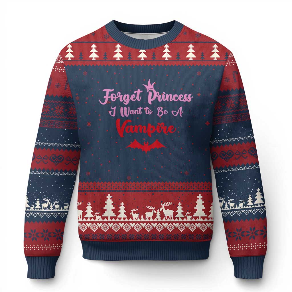 Forget Princess I Want To Be A Vampire Ugly Christmas Sweater Funny Gothic Girl Halloween Gift TS12 Navy Red Print Your Wear