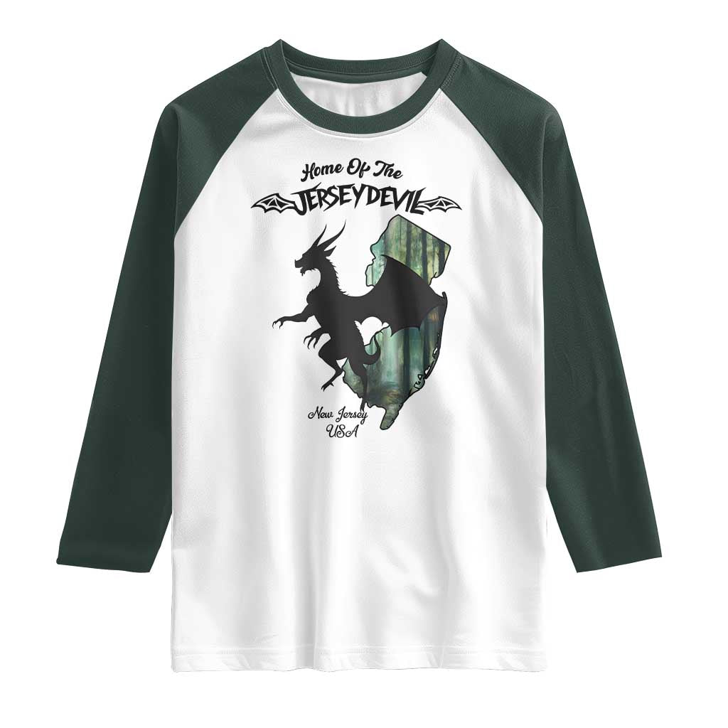 Home Of The Jersey Devil Raglan Shirt Cryptid Gift TS12 White Dark Forest Green Print Your Wear
