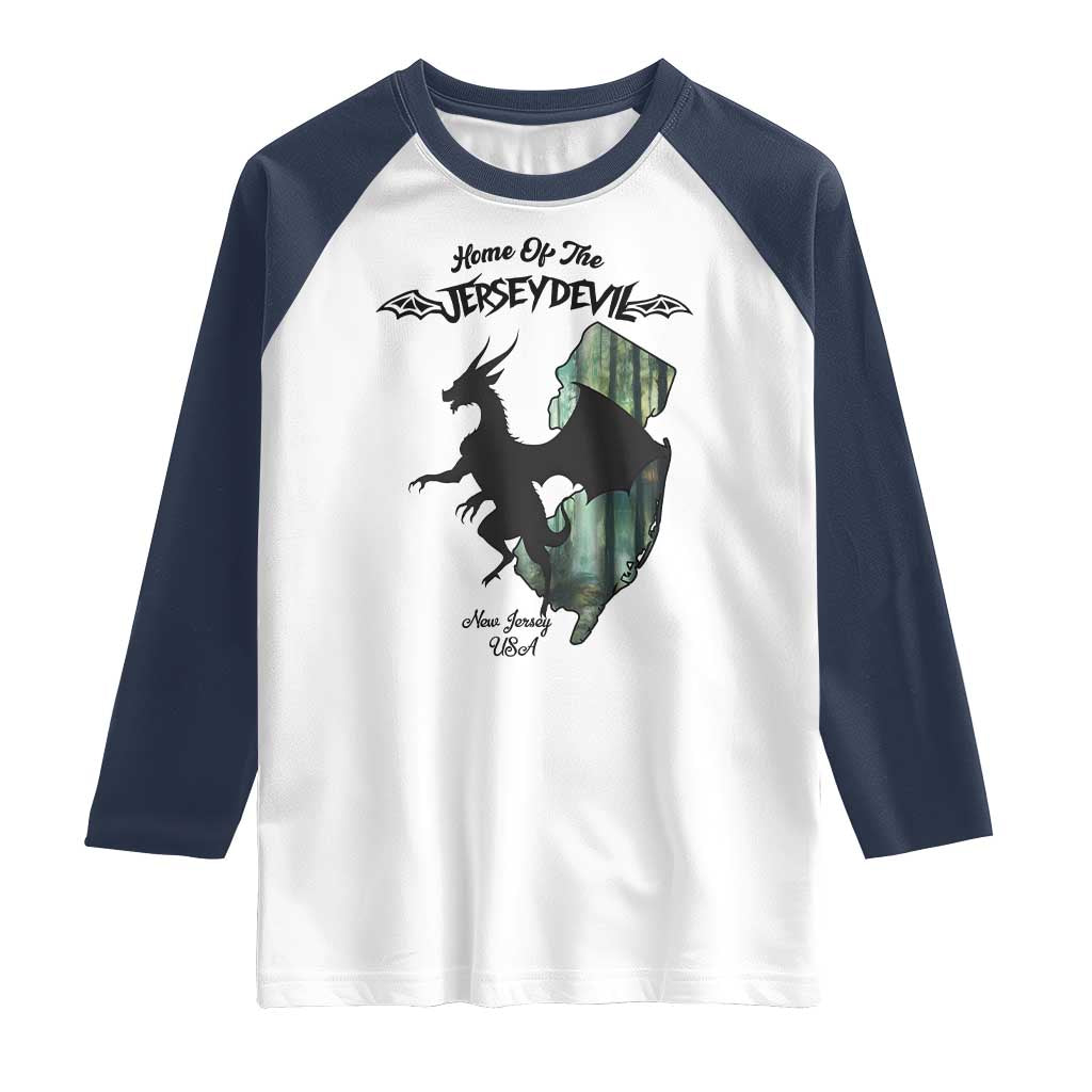 Home Of The Jersey Devil Raglan Shirt Cryptid Gift TS12 White Navy Print Your Wear