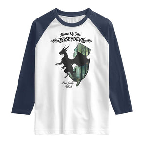 Home Of The Jersey Devil Raglan Shirt Cryptid Gift TS12 White Navy Print Your Wear