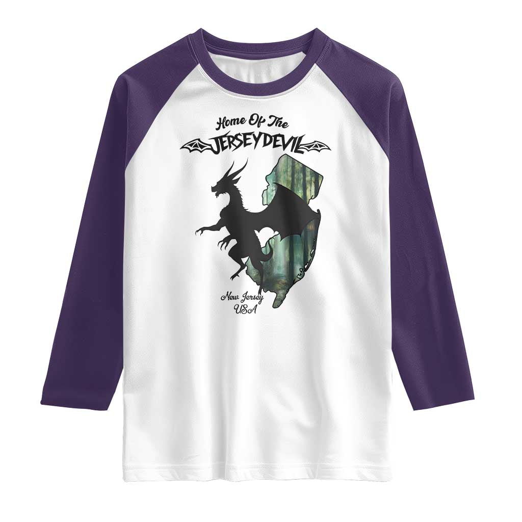 Home Of The Jersey Devil Raglan Shirt Cryptid Gift TS12 White Purple Print Your Wear