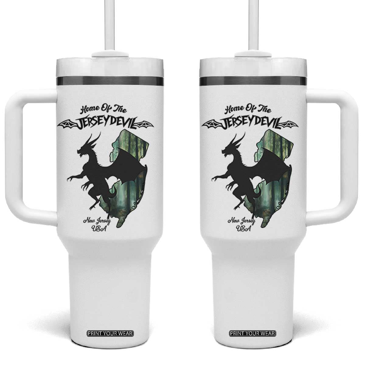 Home Of The Jersey Devil Tumbler With Handle Cryptid Gift TS12 One Size: 40 oz White Print Your Wear