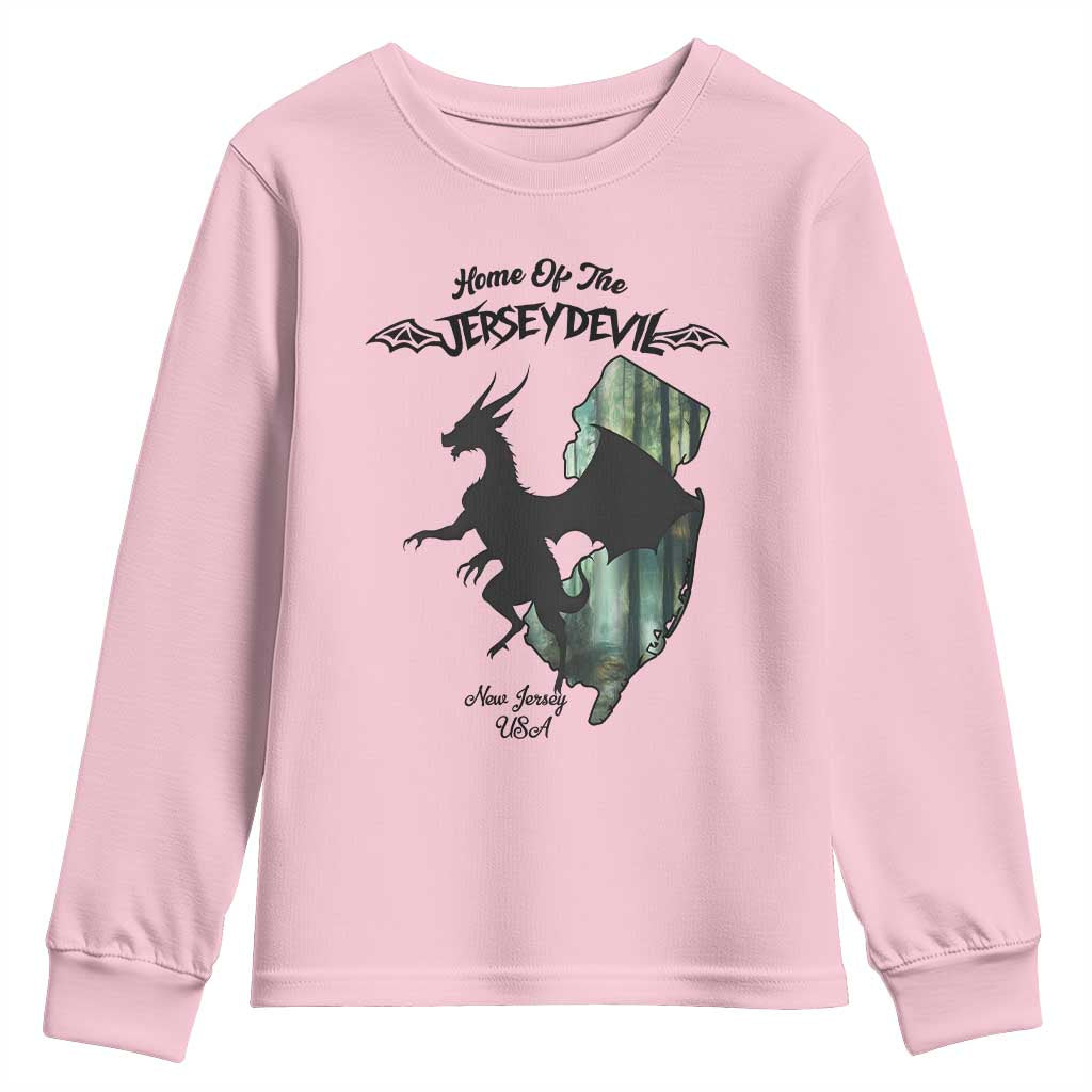 Home Of The Jersey Devil Youth Sweatshirt Cryptid Gift TS12 Light Pink Print Your Wear
